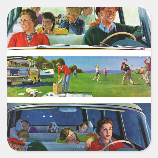 Vor, während und nach Picnic Quadratischer Aufkleber (Vorderseite)