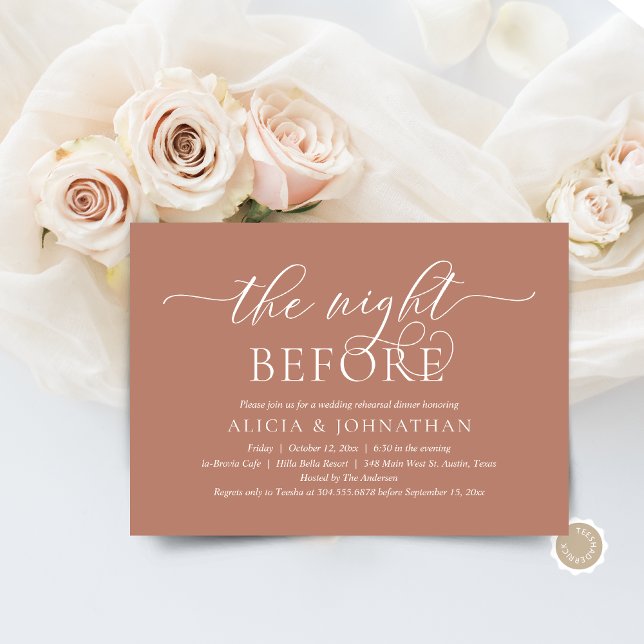 Vorabend, Modernes Hochzeitsessen Probe Einladung (The Night Before, Wedding Rehearsal Dinner Invitation Card, in Modern Contemporary Terracotta Earthy)