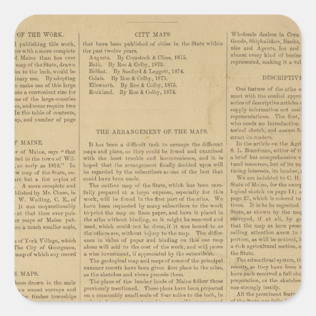 Voratlas des Staat Maine Quadratischer Aufkleber (Vorderseite)