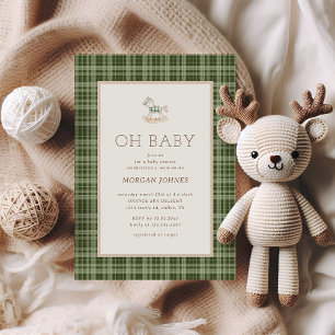 Vorausschickes Karo-Schaukelpferd-Baby-Shower Einladung