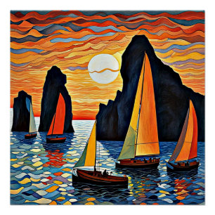 Vorbeisegeln an Felsen Poster