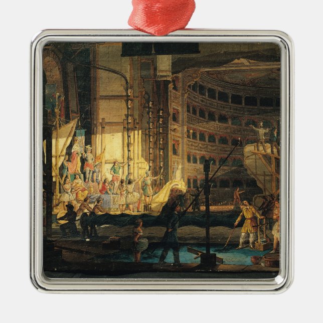 Vorbereiten von Landschaft in einem Theater Silbernes Ornament (Vorne)