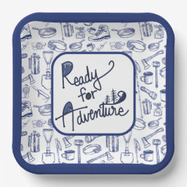 Vorbereitet für das Camping-Gear-Muster Pappteller