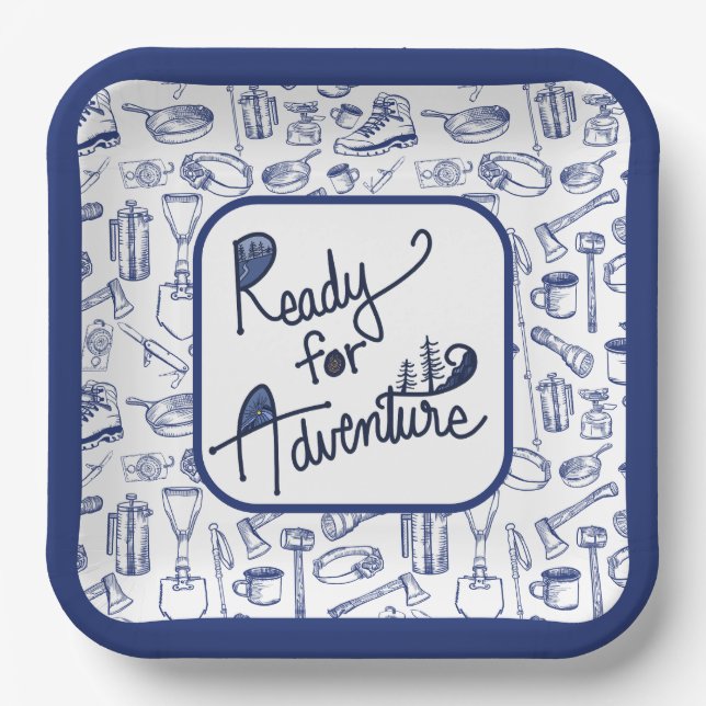 Vorbereitet für das Camping-Gear-Muster Pappteller (Vorderseite)