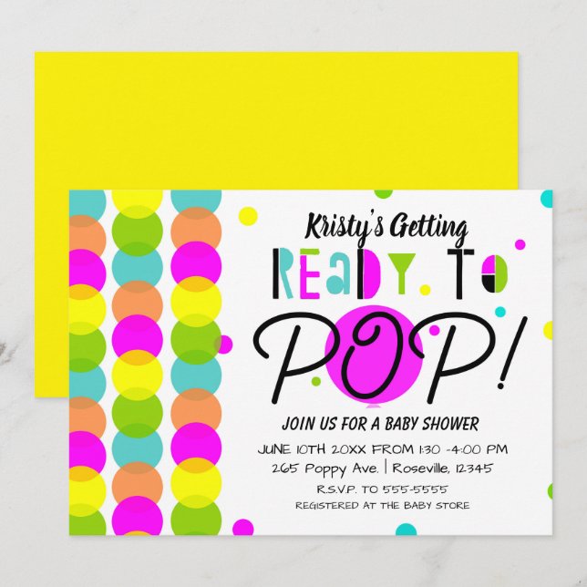Vorbereitung auf den Pop Moderne, farbenfrohe Baby Einladung (Vorne/Hinten)