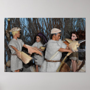 Vorbereitung auf eine prähistorische Jagd. Poster