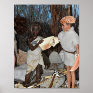 Vorbereitung auf eine prähistorische Jagd. Poster