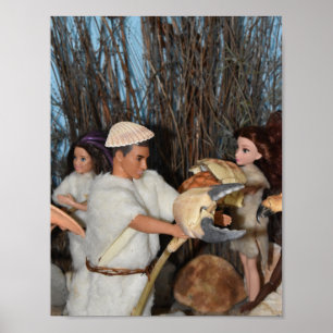 Vorbereitung auf eine prähistorische Jagd. Poster