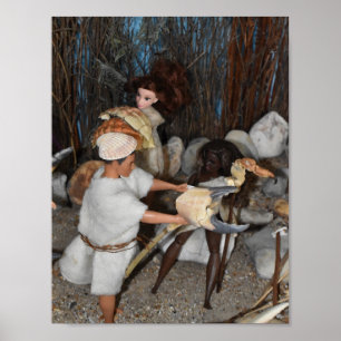 Vorbereitung auf eine prähistorische Jagd. Poster