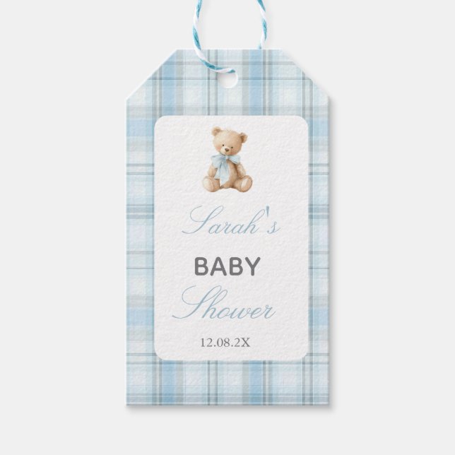 Vorbereitung Bär Baby Shower Junge Geschenkanhänger (Vorderseite)