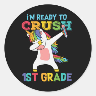 Vorbereitung Crush 1. Klasse Back School Einhorn E Runder Aufkleber