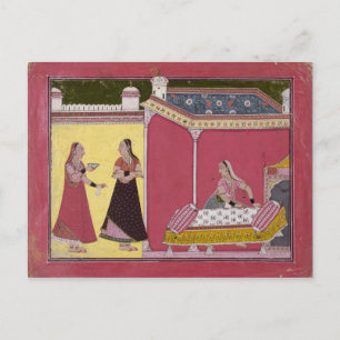 Vorbereitung des Bettes, Bilaspur, c.1690-1700 Postkarte