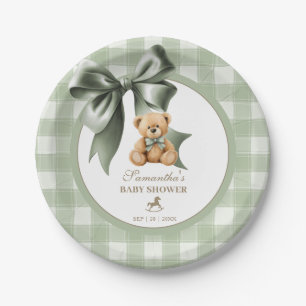Vorbereitung Teddy Bär Salbei Grüner Karierter Bab Pappteller
