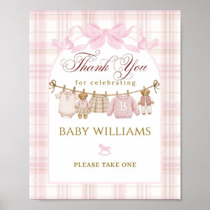 Vorbereitung Teddybär Mädchen Baby Shower Karo-Bog Poster