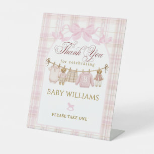 Vorbereitung Teddybär Mädchen Baby Shower Karo-Bog Sockelschild