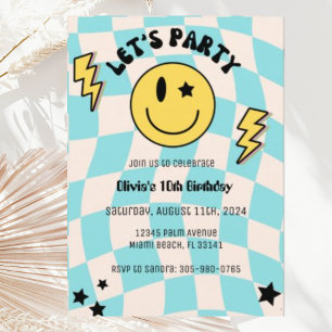 Vorbereitung Y2K Retro Blau Party Geburtstagseinla Einladung