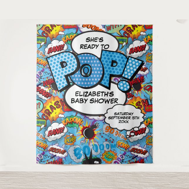 Vorbereitungen für Pop Baby Shower Blue Foto Hinte Wandteppich (Vorderseite)