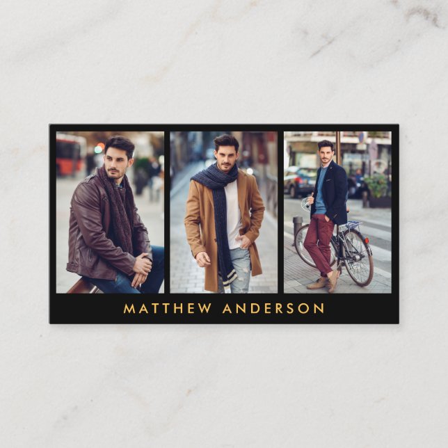 Vorbildliches Foto-Geschäfts-Karten-Goldschwarzes Visitenkarte (Vorderseite)