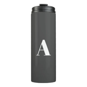 Vorbuchstabe, in Monogramm, kohlegrau, weiß Thermosbecher