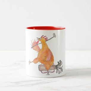 Vorder! Golf spielende Huhn-Tasse Zweifarbige Tasse