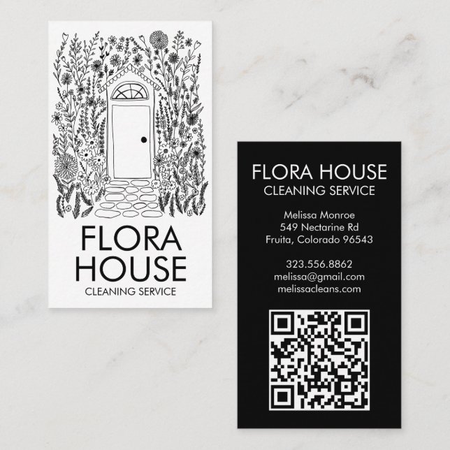 Vorder-Tür-Haus Reinigung Gartengarten QR Code Visitenkarte (Vorne/Hinten)