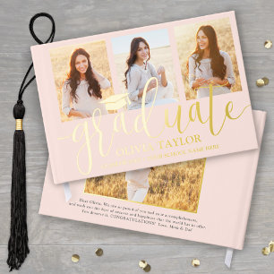 Vorder- und Rückseite Fotos Abschluss Rosa Stiefel Gästebuch