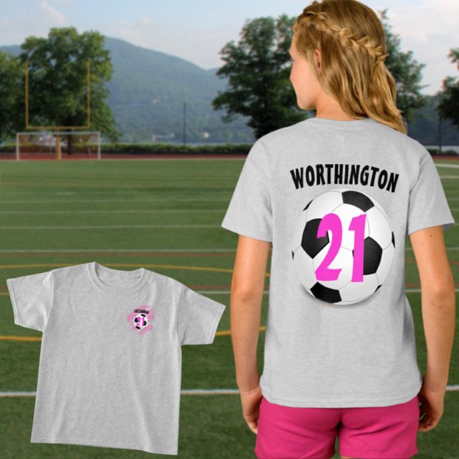 Vordere und Rückseite des Soccer-Balls rosa Text T-Shirt (Von Creator hochgeladen)