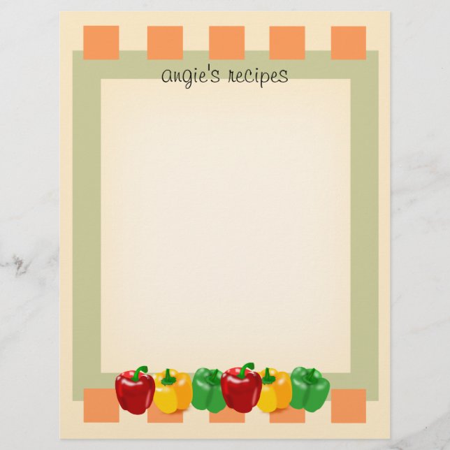 Vordere und Rückseite Veggies Küche Rezept Papier  (Vorderseite)