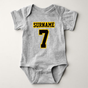 Vordergraue, schwarze GOLD-Wackelfußball-Outfit Baby Strampler