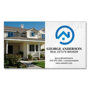 Vorderhof-Haus Modernes blaues Immobilien-Logo Magnetische Visitenkarte