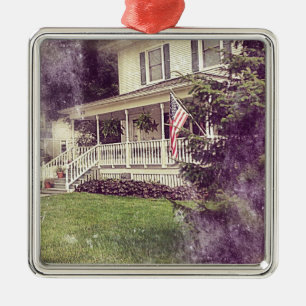 Vorderseite und amerikanische Flagge Silbernes Ornament