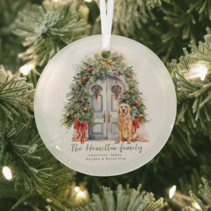 Vordertür mit goldenem Retriever Weihnachten Ornament Aus Glas