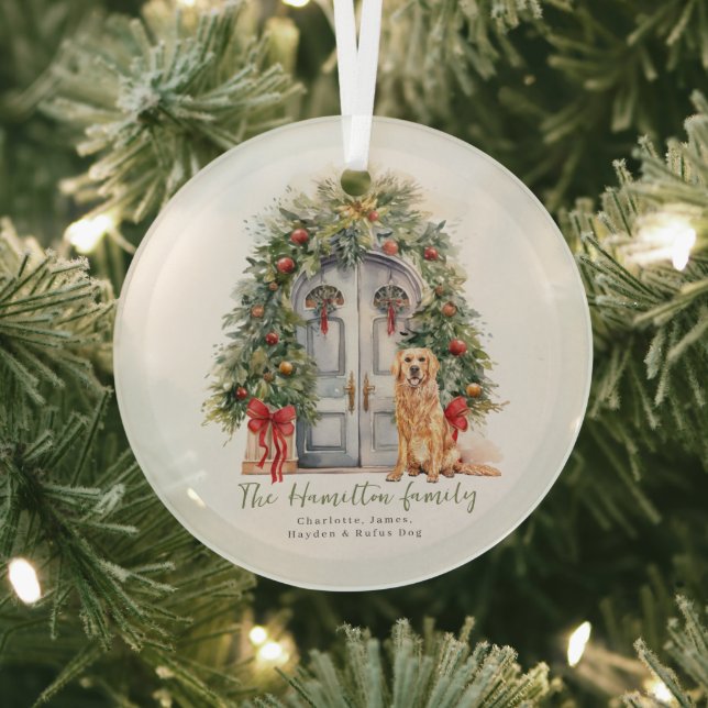 Vordertür mit goldenem Retriever Weihnachten Ornament Aus Glas (InSitu)