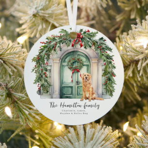 Vordertür mit goldenem Retriever Weihnachten Ornament Aus Metall