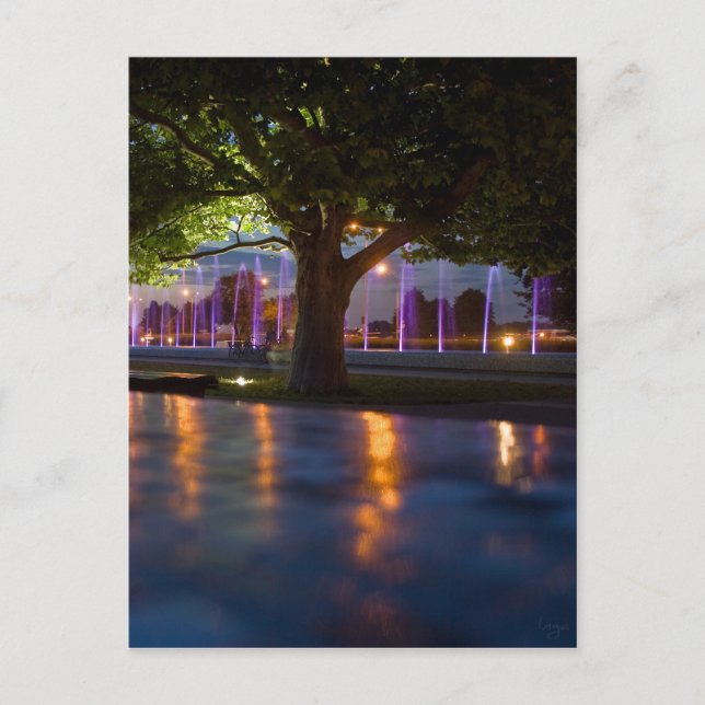 Vorführung von Brunnen - Warschau bei Nacht Postkarte (Vorderseite)