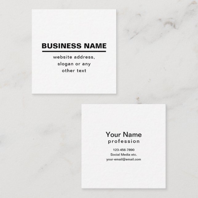 Vorgabe moderner Firmennamen | B&W Quadratische Visitenkarte (Vorne/Hinten)