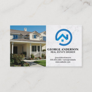 Vorgarten-Haus Modernes blaues Immobilien-Logo Visitenkarte