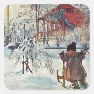 Vorgarten und Wäsche-Haus Quadratischer Aufkleber