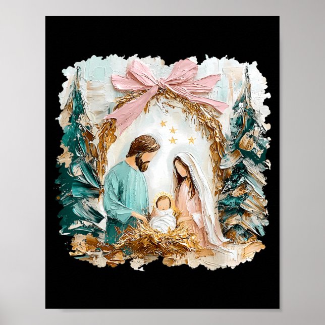 Vorgenehm gemalte christliche Weihnachtskrippe Got Poster (Vorne)