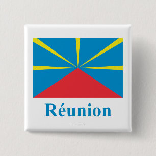 Vorgeschlagene Reunion- Islandflagge mit Namen auf Button
