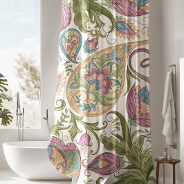 Vorhang für grüne und Lila Paisley-Blütendusche
