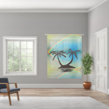 Vorhang - Palmeninsel und Regenbogen