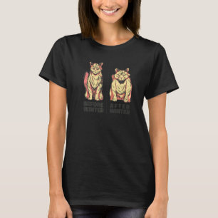 Vorher Nachher Winterkatze Maine Coon Bekleidung T-Shirt