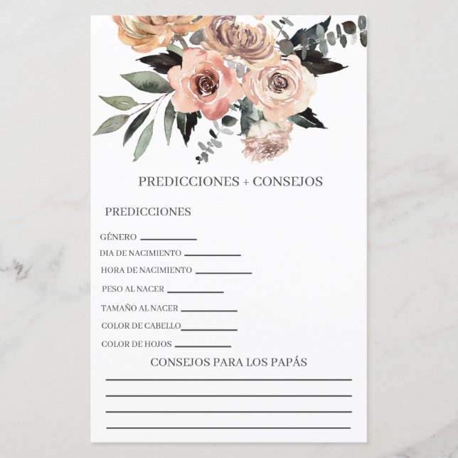 Vorhersage der Babydusche auf Spanisch (Vorderseite)