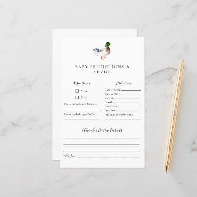 Vorhersagen & Ratschläge Duck Baby Shower Game (Vorderseite/Rückseite Beispiel)