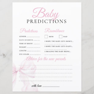 Vorhersagen & Ratschläge Pink Bow Baby Shower Game