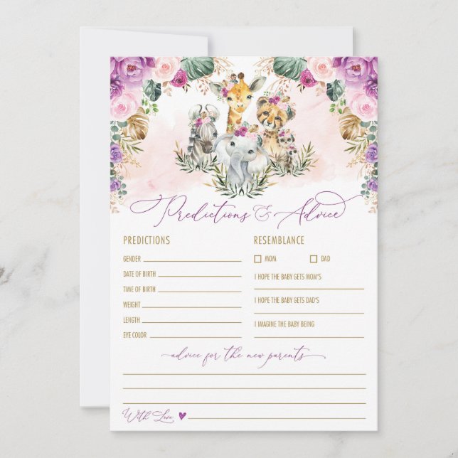 Vorhersagen & Ratschläge Safari Baby Shower Game C Einladung (Vorderseite)