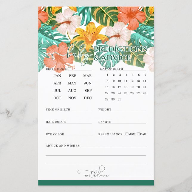 Vorhersagen und Ratschläge Tropical Baby Shower Ga (Vorderseite)