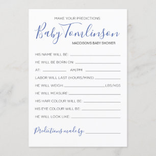 Vorhersagen von Boy Baby Shower Guess Game Card Einladung