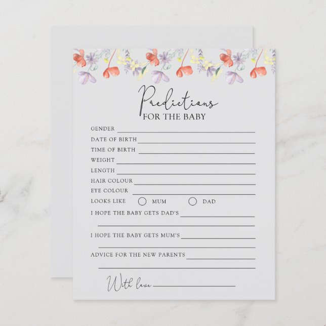 Vorhersagen von Wildblumen für Säuglinge (Vorne/Hinten)